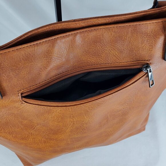 Sam & Hadley Women's Brown Tote Bag Leather Double Handle Zip Closure Pockets - Picture 7 of 13